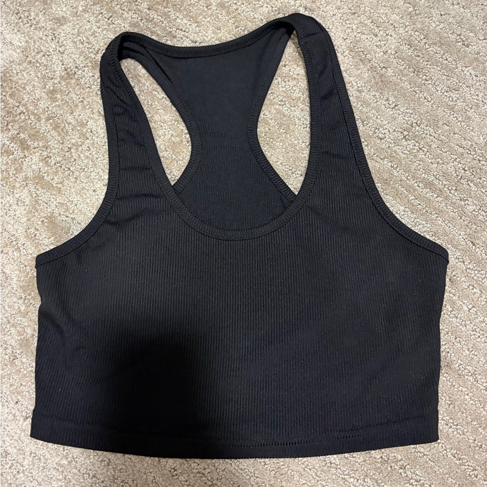SHEIN Black Ribbed Racerback Crop Top